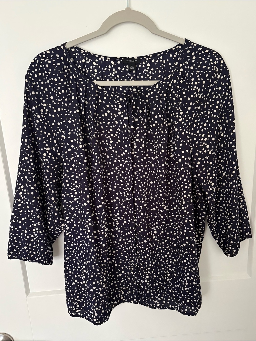 Ann Taylor Navy Blue and White Dot Blouse